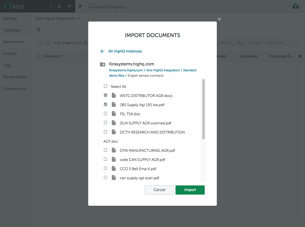 HighQ Integration - Importing Documents from HighQ